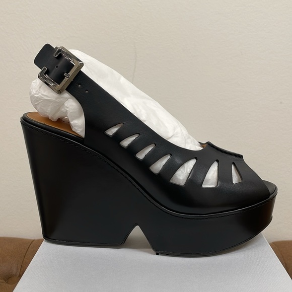 NWT Robert Clergerie Diane Noir Black Cut-out Wedge Platform Sandal MSRP $575 - Picture 3 of 9